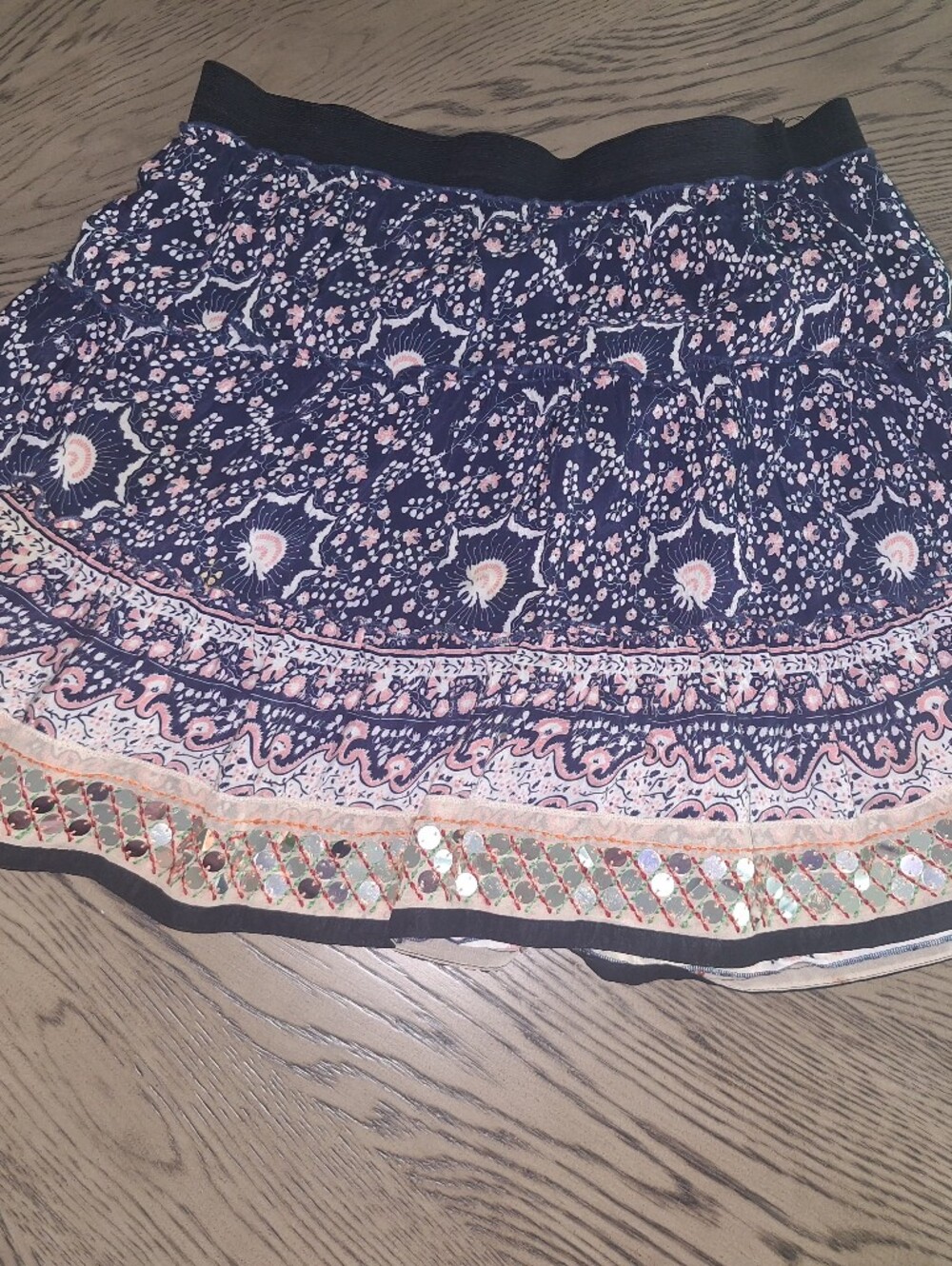 Free People Navy and Pink Floral Print Skirt